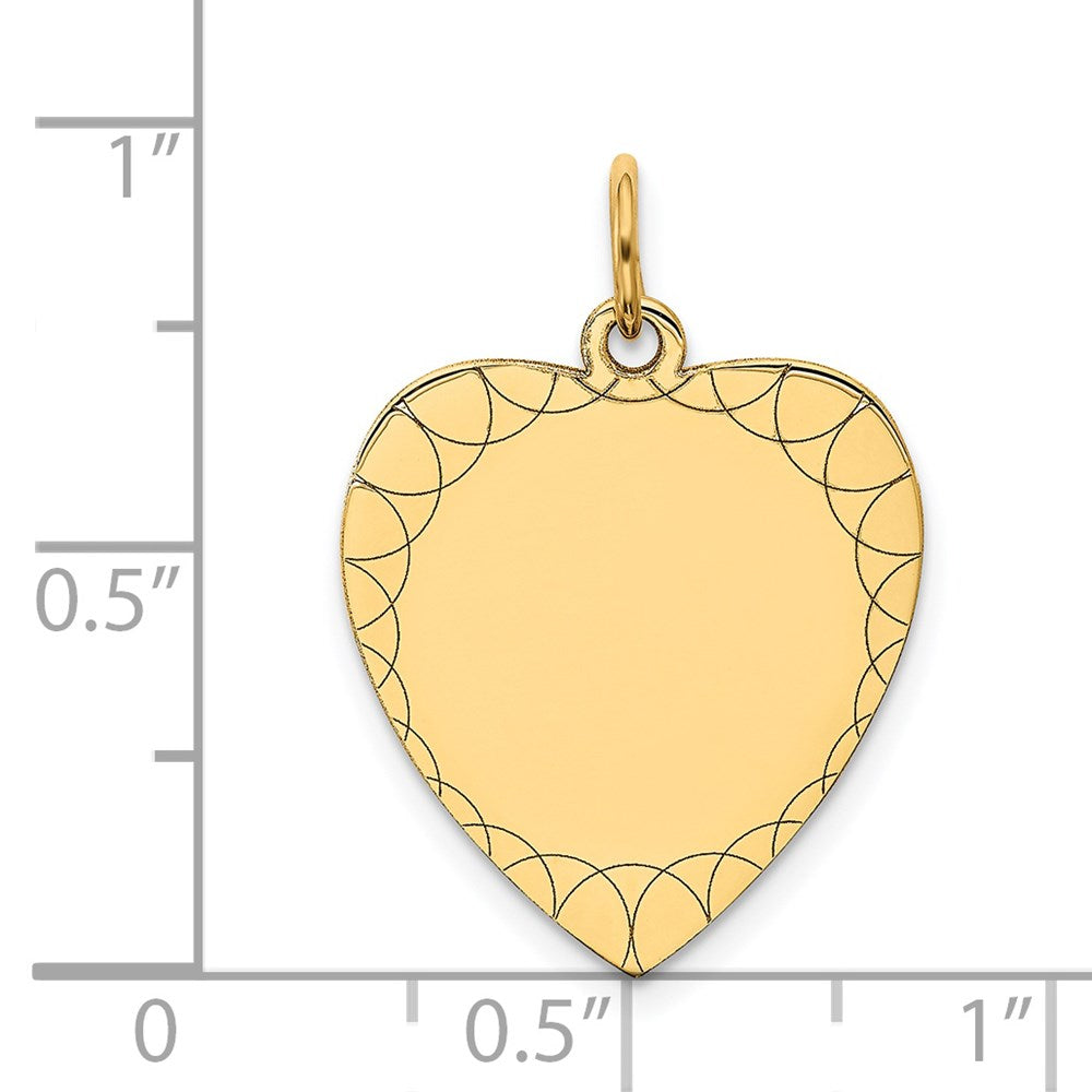 14k Etched Design .018 Gauge Engravable Heart 20x Disc Charm