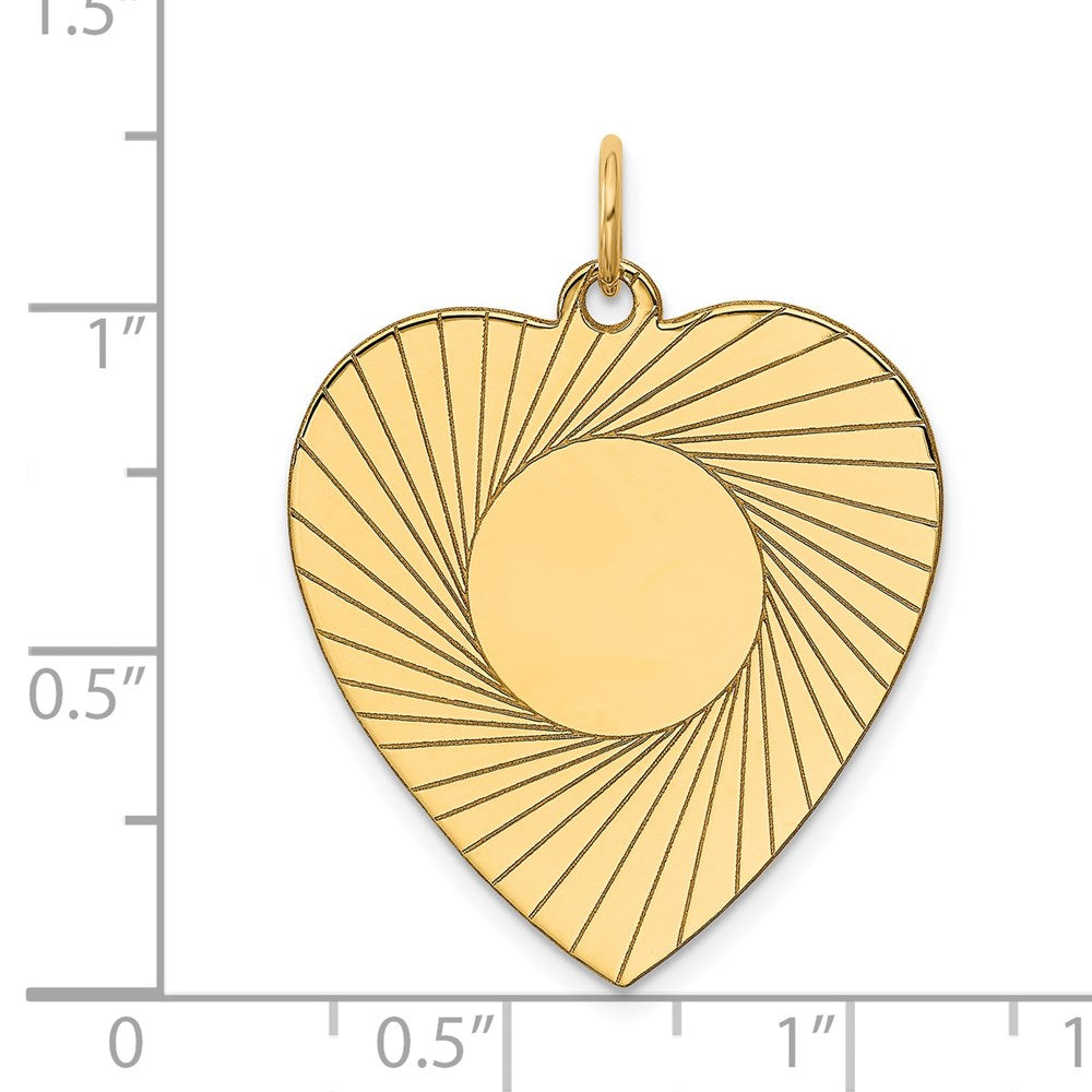14k Etched Design .018 Gauge Engravable Heart 28x Disc Charm