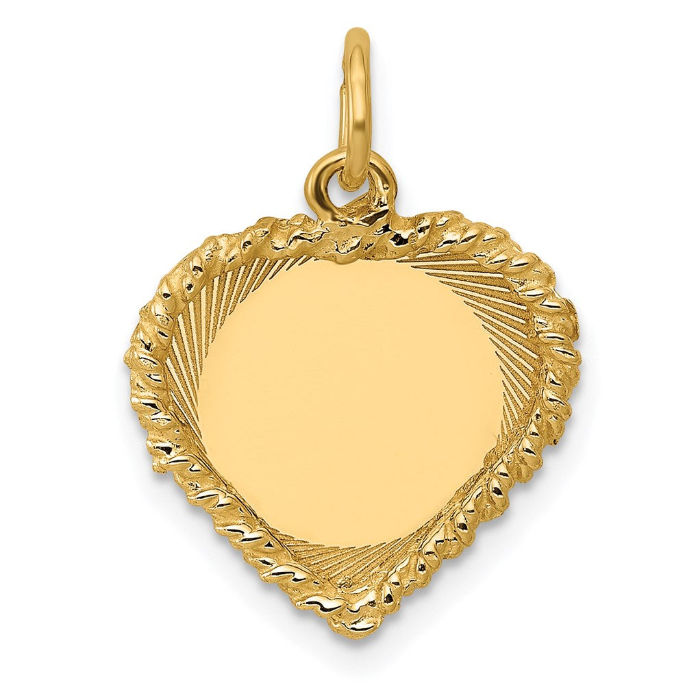 14k Etched Design with Rope Edge .013 Gauge Engravable Heart 17x Disc Charm