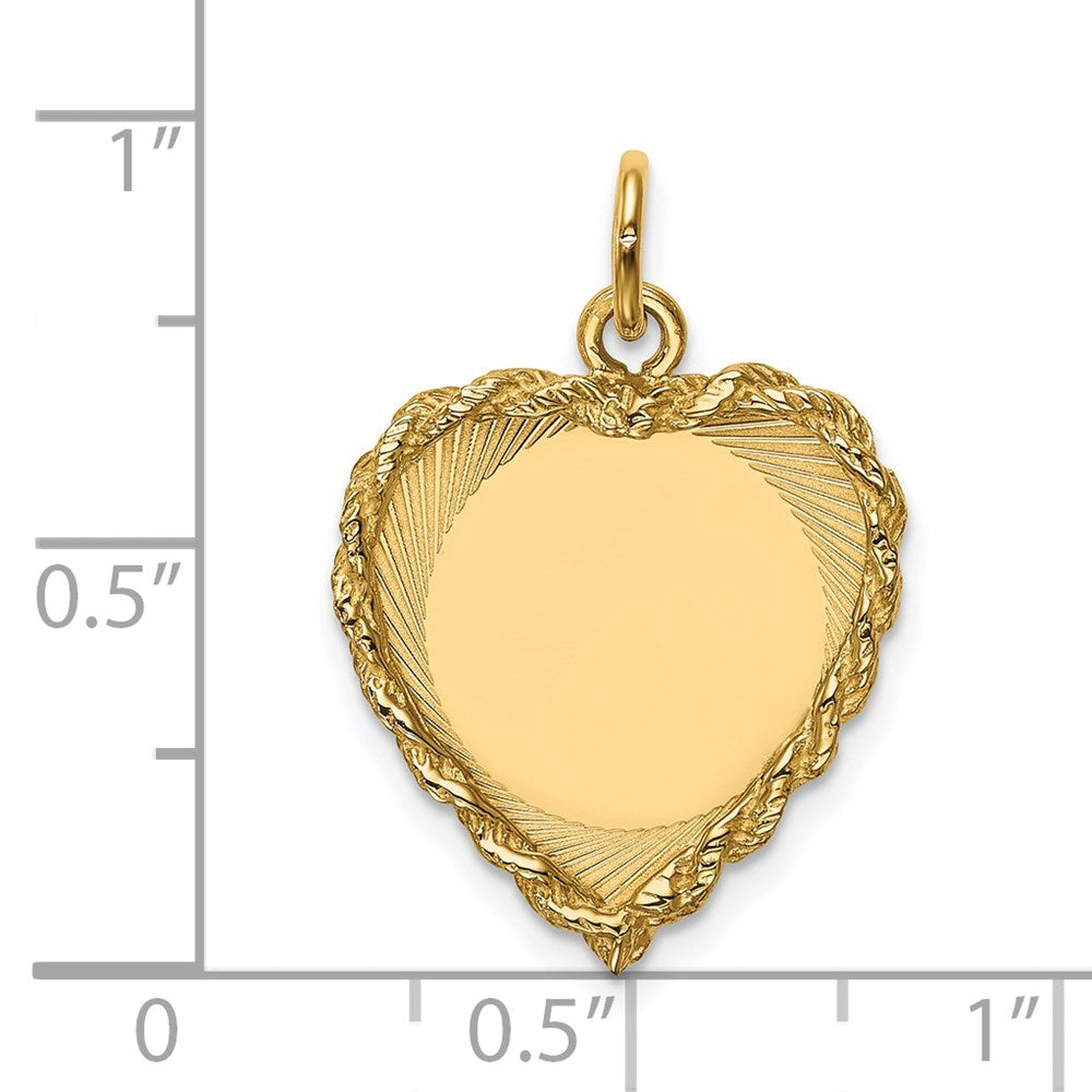 14k Etched Design with Rope Edge .013 Gauge Engravable Heart 21x Disc Charm