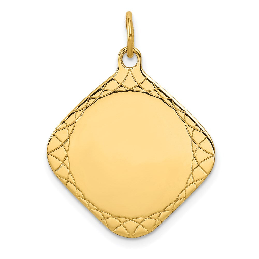 14k Patterned .018 Gauge Diamond-Shaped Engravable 24x Disc Charm