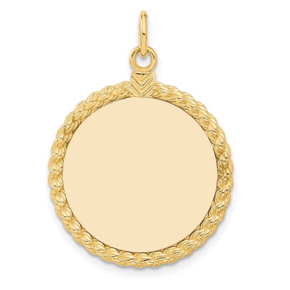 14k Plain .013 Gauge Round Engravable 27x Disc with Rope Edge Charm