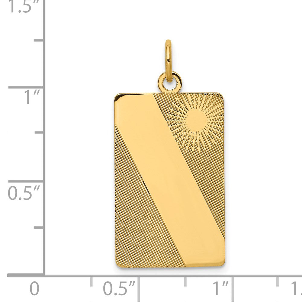 14k Patterned Sunburst with Diagonal Stripe .013 Gauge Engravable Rectangular 27x Disc Charm