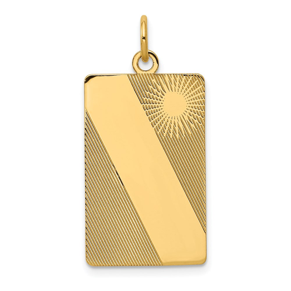 14k Patterned Sunburst with Diagonal Stripe .013 Gauge Engravable Rectangular 27x Disc Charm