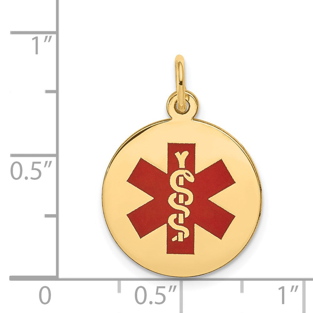 14k Round Red Enameled Medical Jewelry Pendant