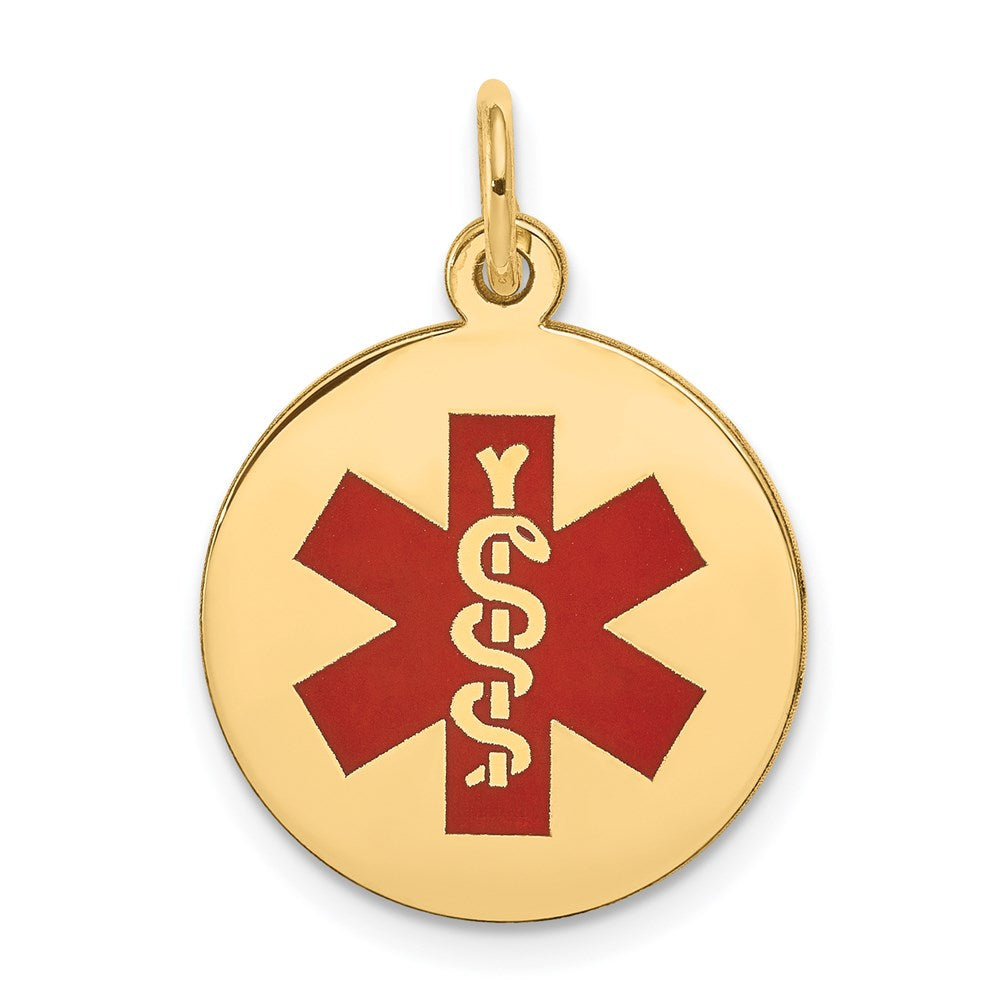 14k Round Red Enameled Medical Jewelry Pendant
