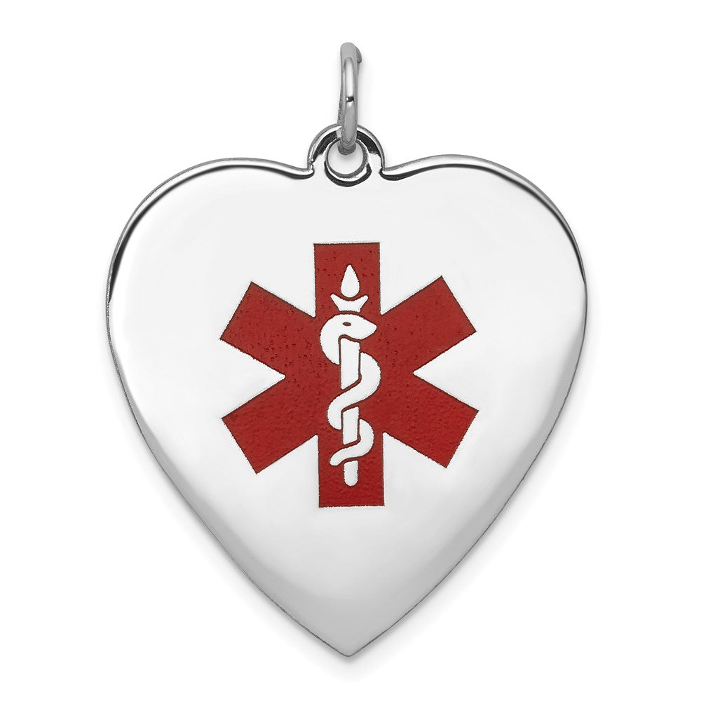 14k White Gold Heart-Shaped Red Enameled Medical Jewelry Pendant