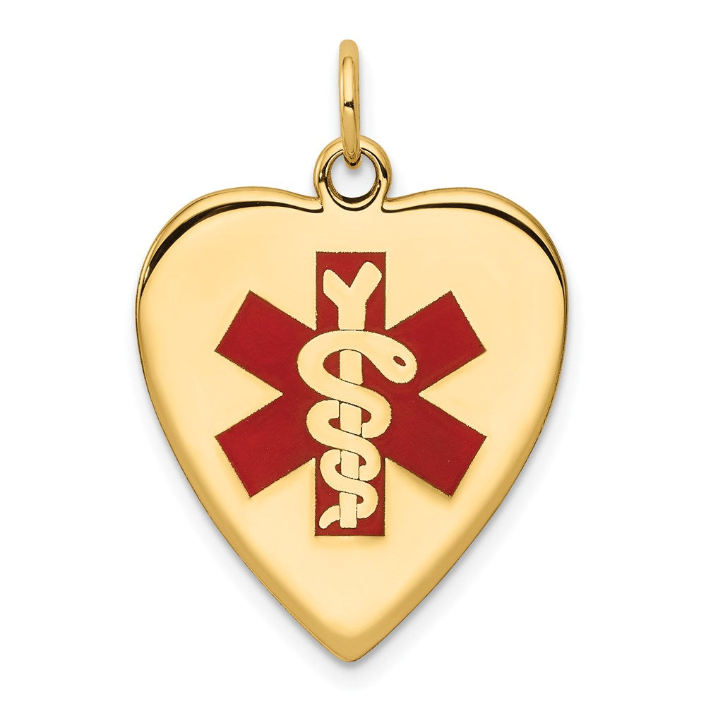 14k Heart-Shaped Red Enameled Medical Jewelry Pendant