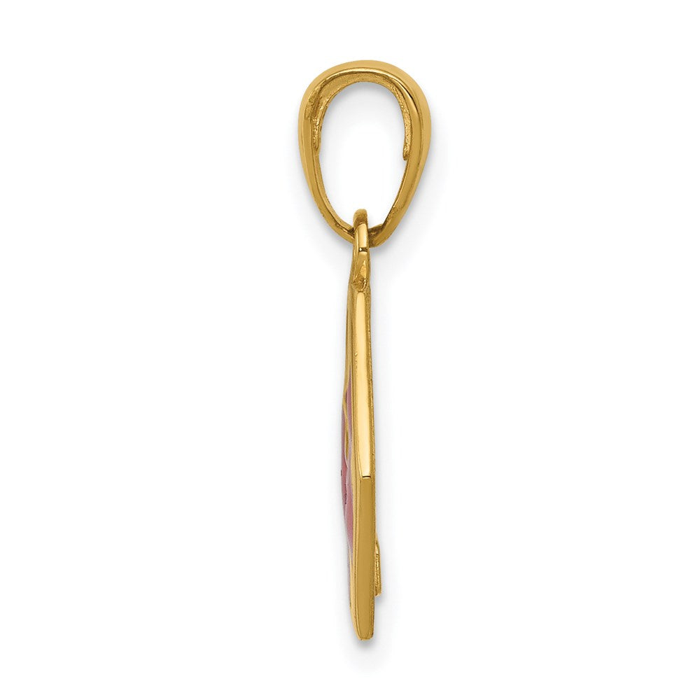 14k Hexagon Enameled Textured Back Medical Disc Pendant