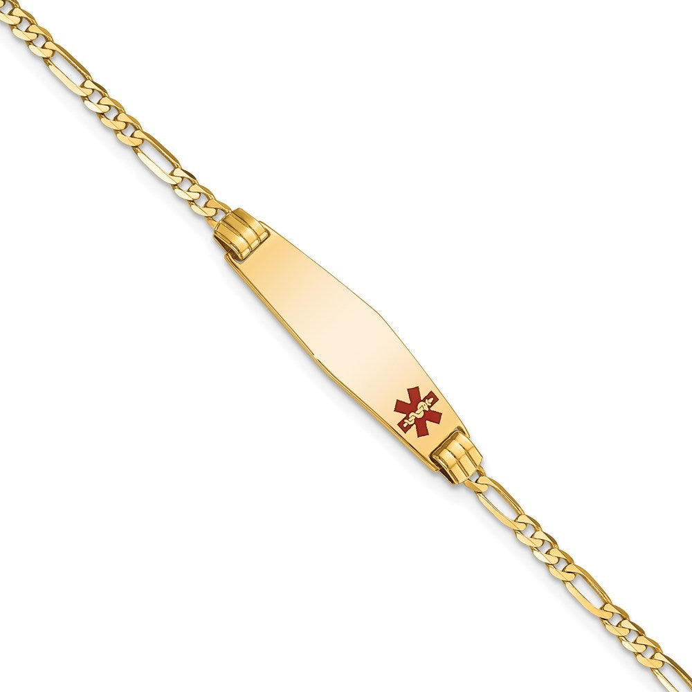14K Medical Solid Chain/Solid Plate 26x Soft Diamond Shape Off-Center Red Enamel Figaro Link ID Bracelet