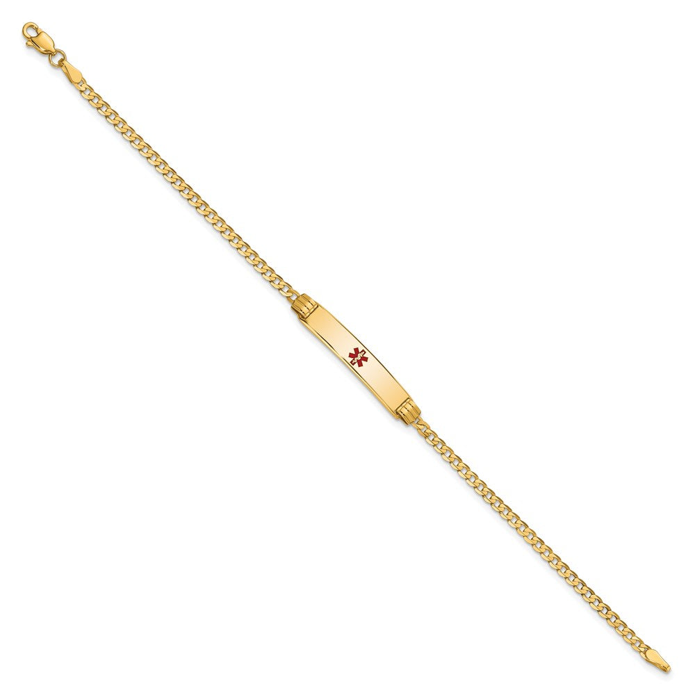 14K Medical Solid Chain/Solid Plate 26x Centered Red Enamel Curb Link ID Bracelet
