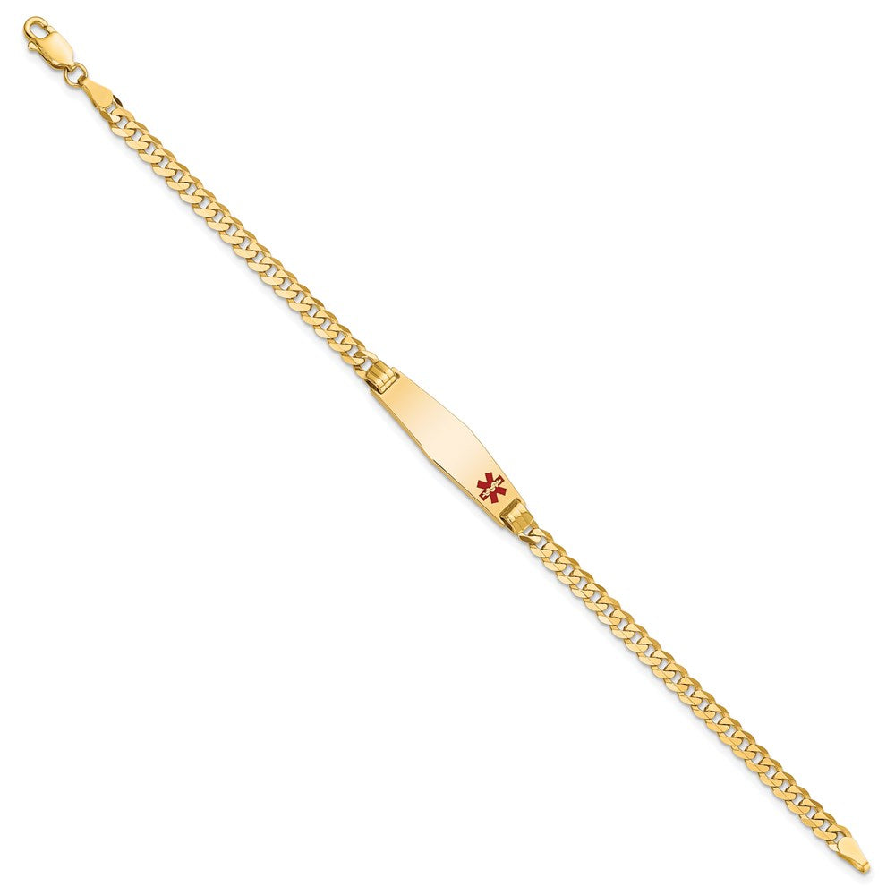 14K Medical Solid Chain/Solid Plate 26x Soft Diamond Shape Off-Center Red Enamel Curb Link ID Bracelet