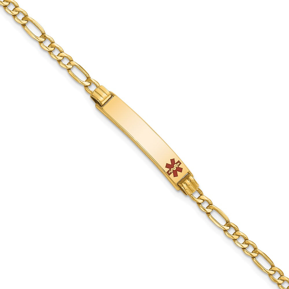 14k Medical Semi-Solid Chain/Solid Plate 26x Off-Center Red Enamel Figaro Link ID Bracelet