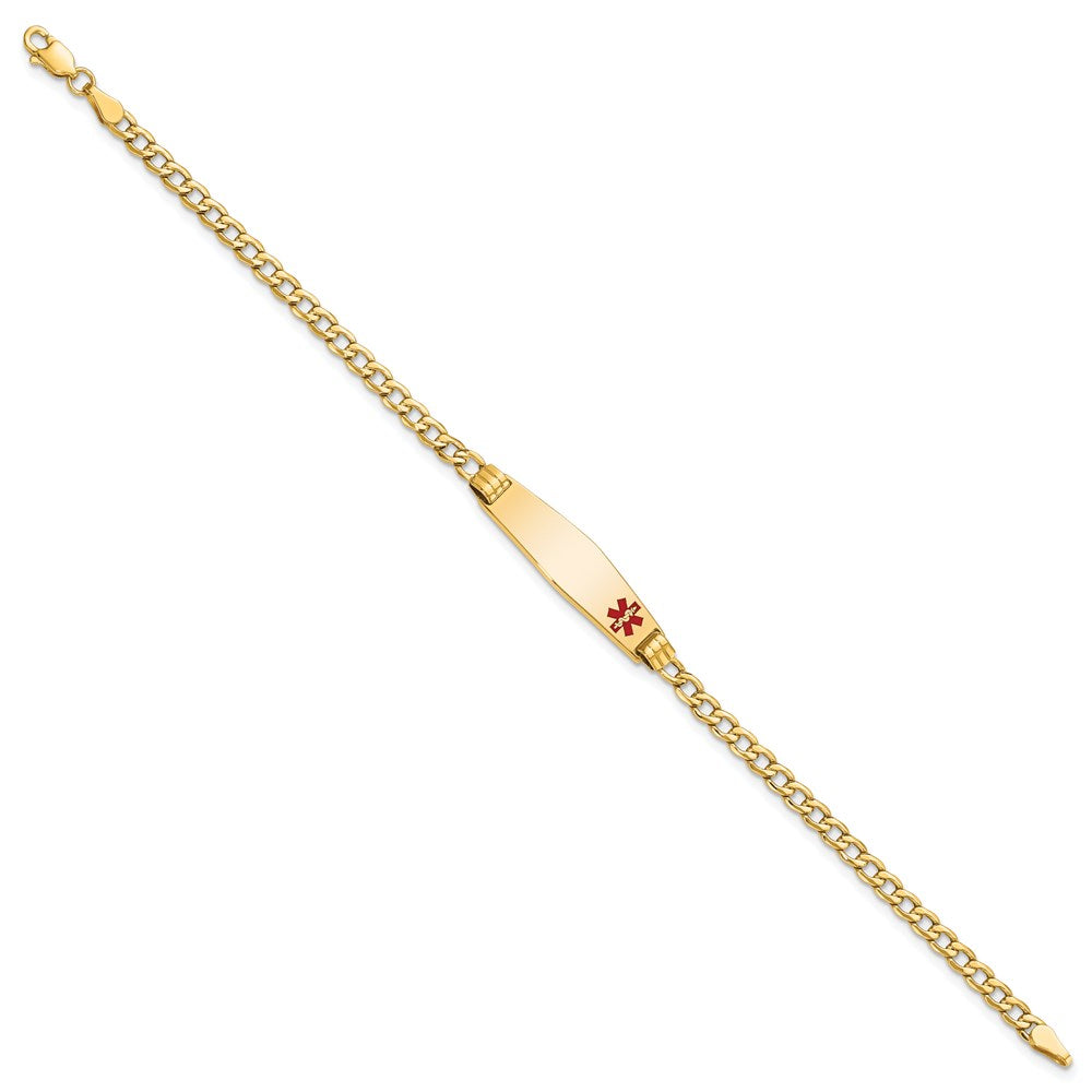 14K Medical Semi-Solid Chain/Solid Plate 26x Soft Diamond Shape Off-Center Red Enamel Cuban Link ID Bracelet