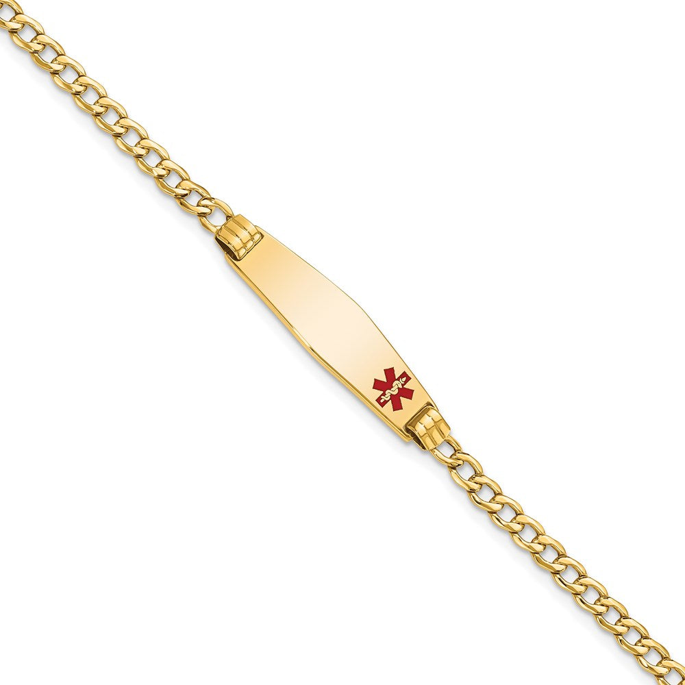 14K Medical Semi-Solid Chain/Solid Plate 26x Soft Diamond Shape Off-Center Red Enamel Cuban Link ID Bracelet