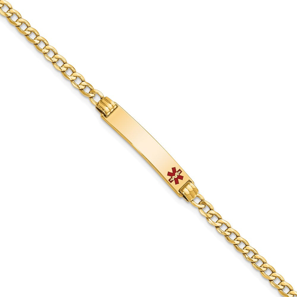 14k Medical Semi-Solid Chain/Solid Plate 26x Off-Center Red Enamel Cuban Link ID Bracelet