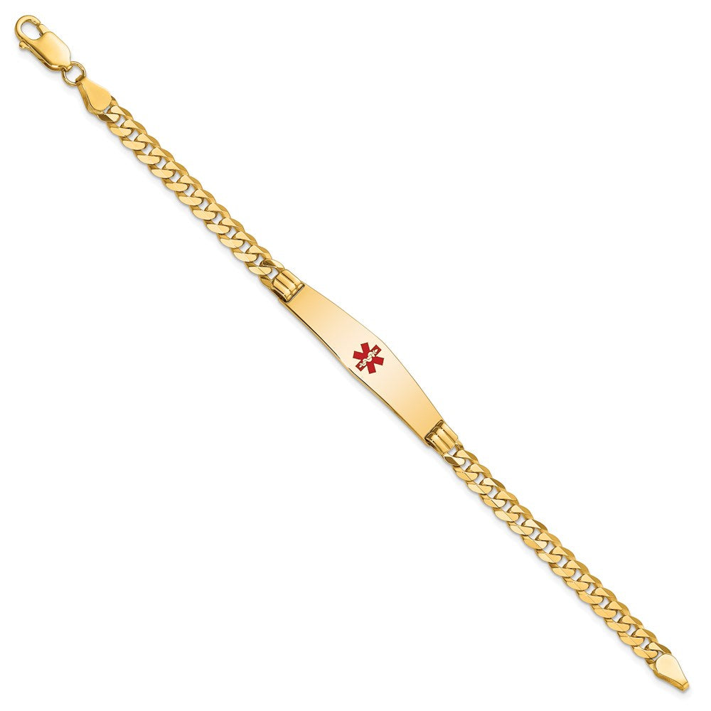 14K Medical Soft Diamond Shape Red Enamel Curb Link ID Bracelet