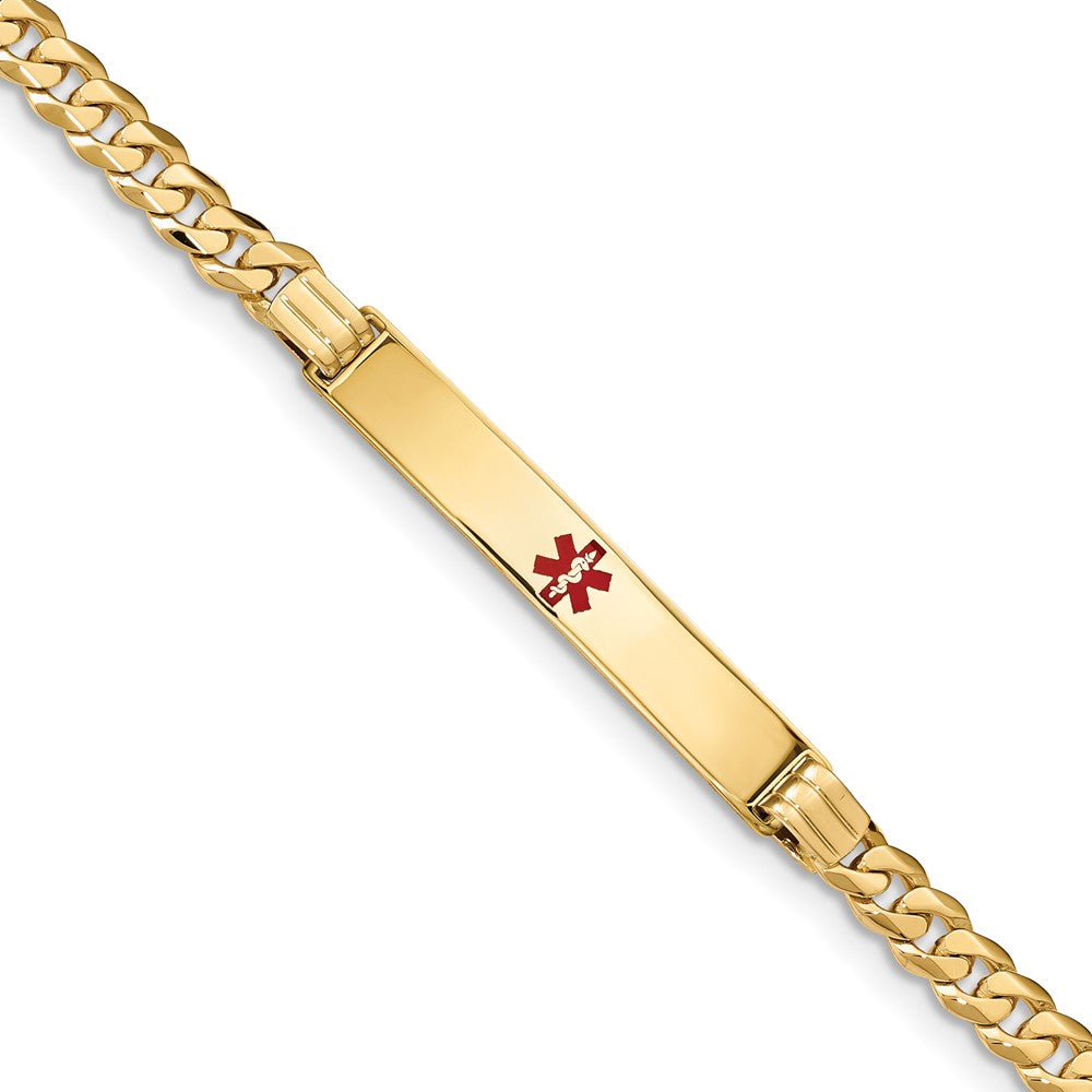 14K Medical Solid Chain/Solid Plate 37x Centered Red Enamel Curb Link ID Bracelet