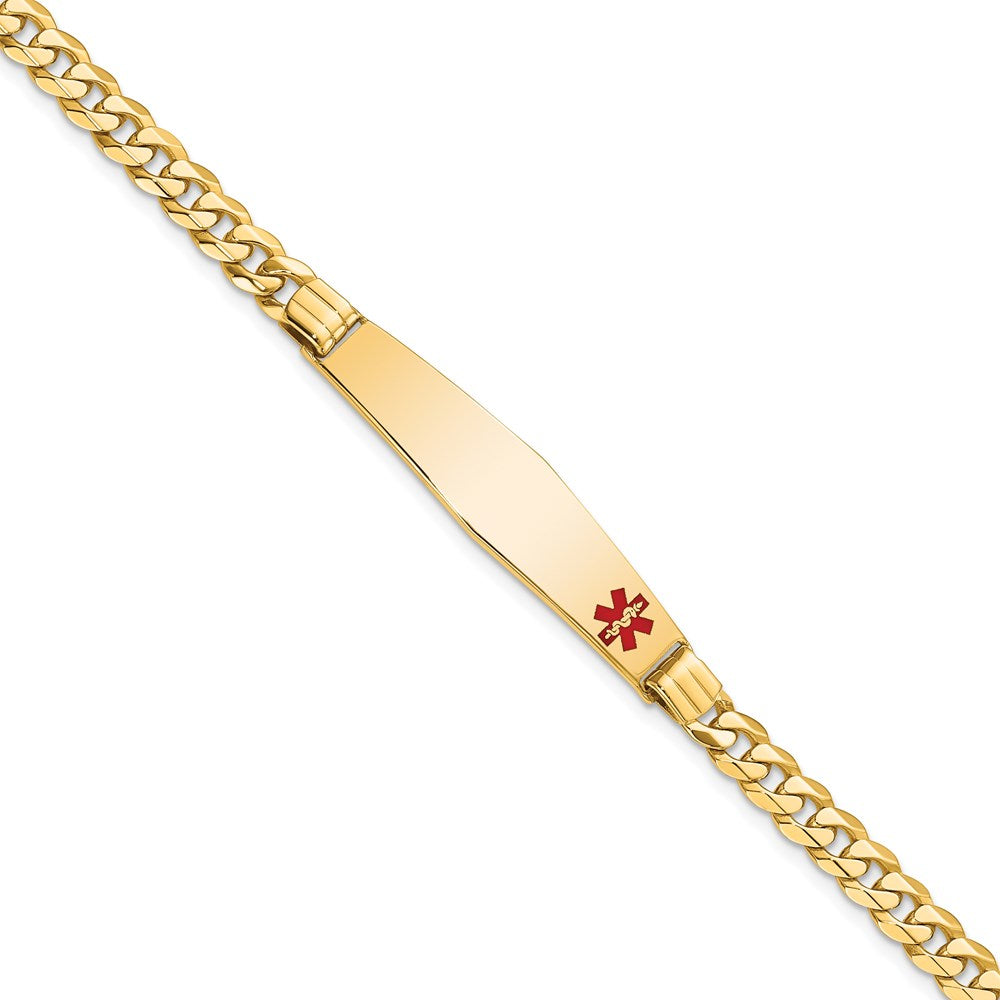 14K Medical Solid Chain/Solid Plate Soft Diamond Shape 36x Off-Center Red Enamel Curb Link ID Bracelet