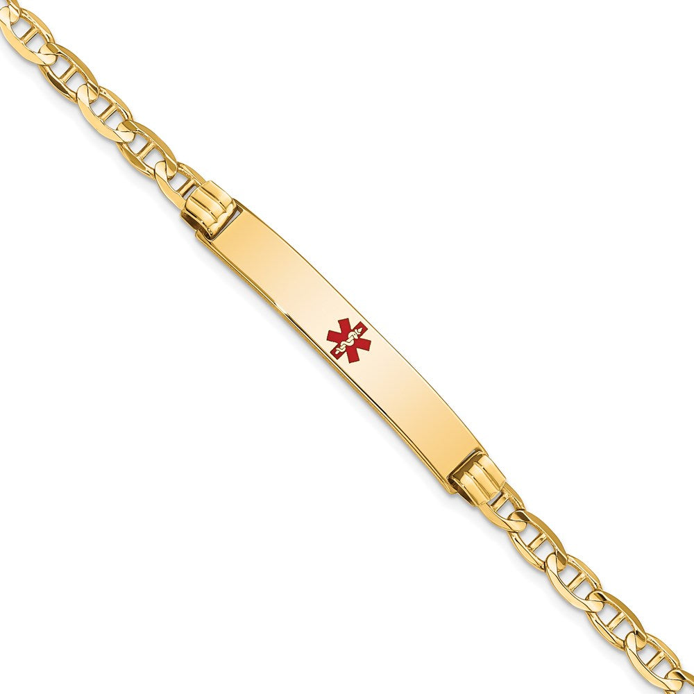 14K Medical Solid Chain/Solid Plate 37x Centered Red Enamel Anchor Link ID Bracelet