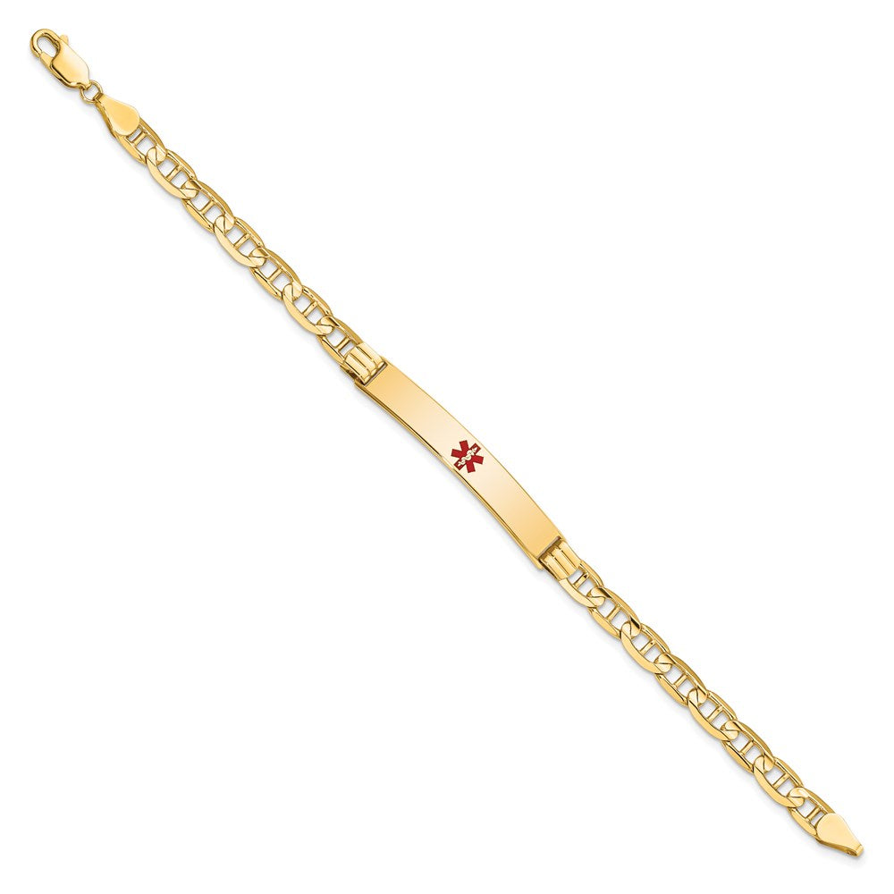 14K Medical Solid Chain/Solid Plate 37x Centered Red Enamel Anchor Link ID Bracelet