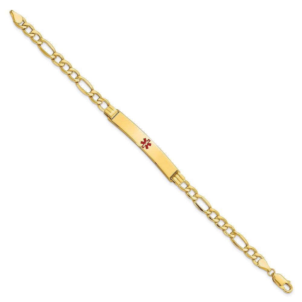 14K Medical Semi-Solid Chain/Solid Plate 37x Centered Red Enamel Figaro Link ID Bracelet