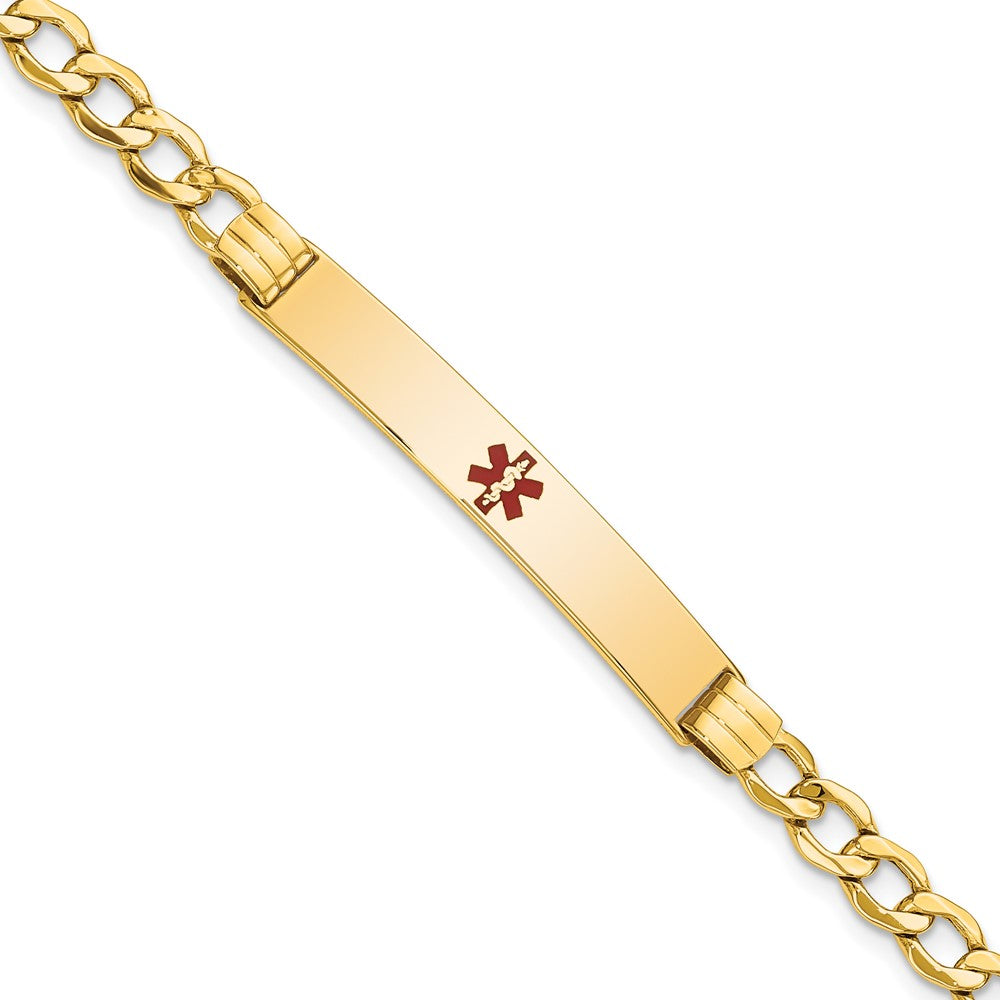 14K Medical Semi-Solid Chain/Solid Plate 37x Centered Red Enamel Cuban Link ID Bracelet