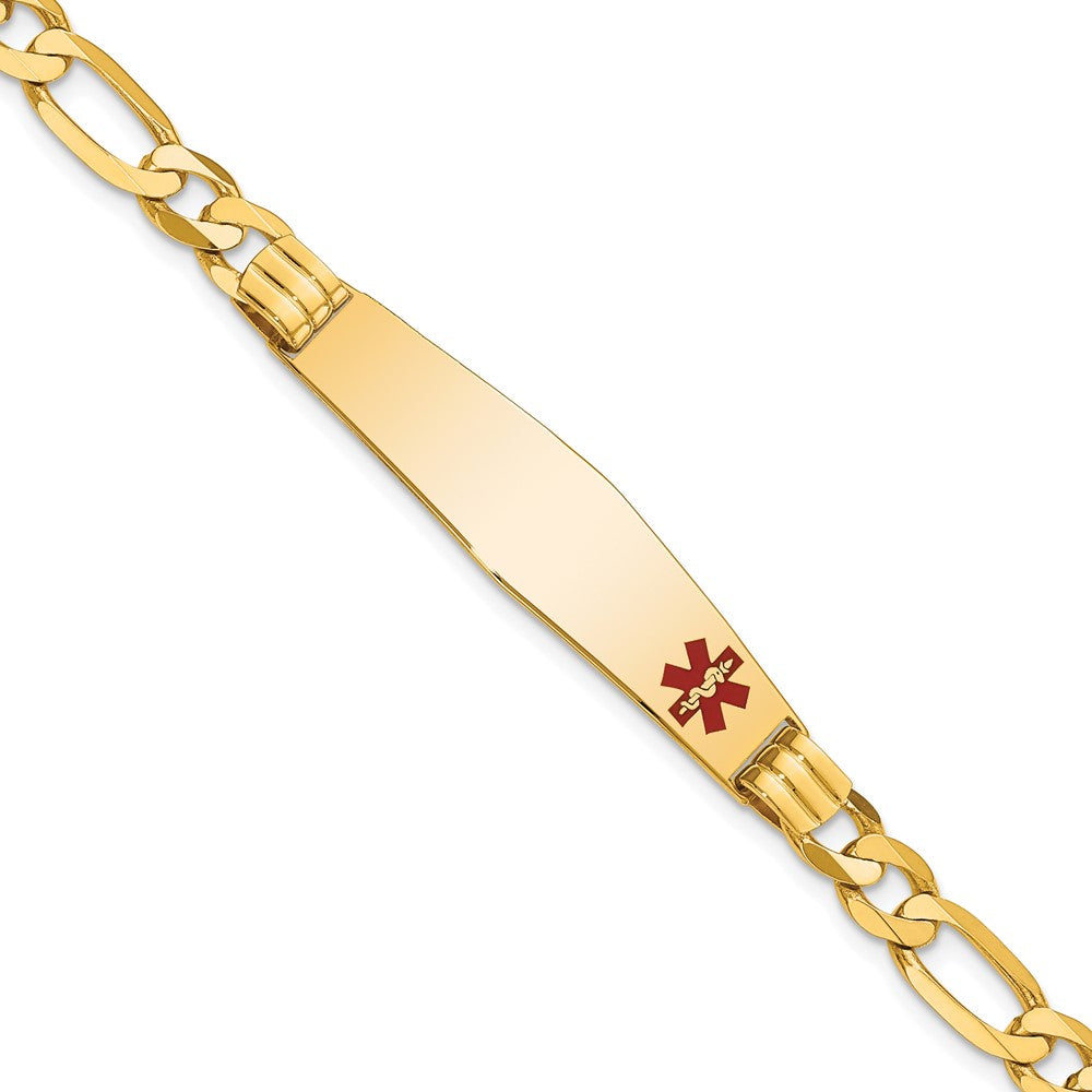 14K Medical Solid Chain/Solid Plate Soft Diamond Shape 38x Off-Center Red Enamel Figaro Link ID Bracelet