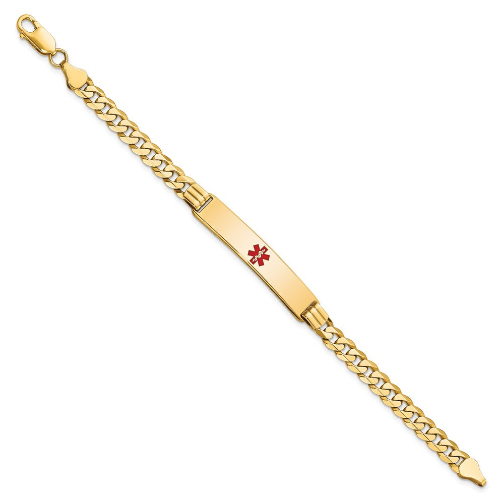 14K Medical Solid Chain/Solid Plate 38x Centered Red Enamel Curb Link ID Bracelet