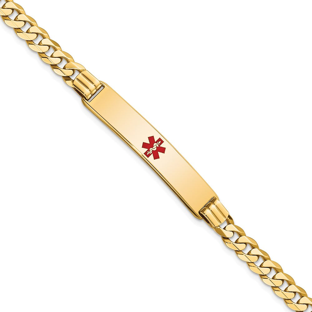 14K Medical Solid Chain/Solid Plate 38x Centered Red Enamel Curb Link ID Bracelet
