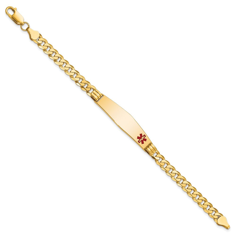 14K Medical Solid Chain/Solid Plate Soft Diamond Shape 38x Off-Center Red Enamel Curb Link ID Bracelet