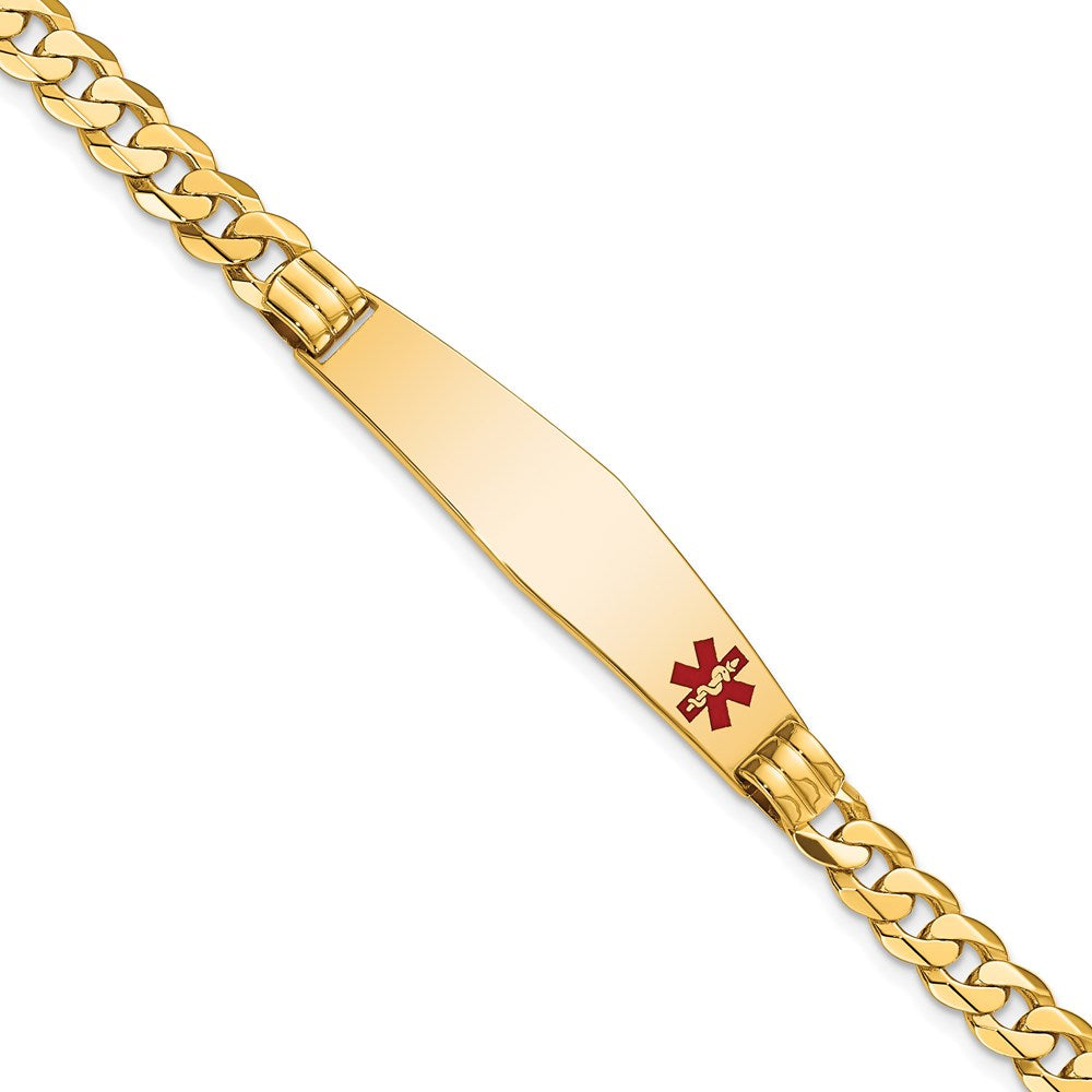 14K Medical Solid Chain/Solid Plate Soft Diamond Shape 38x Off-Center Red Enamel Curb Link ID Bracelet