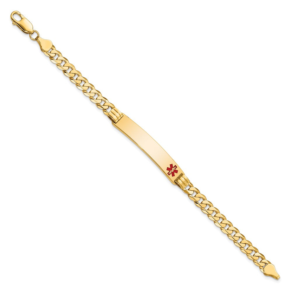 14K Medical Solid Chain/Solid Plate 38x Off-Center Red Enamel Curb Link ID Bracelet