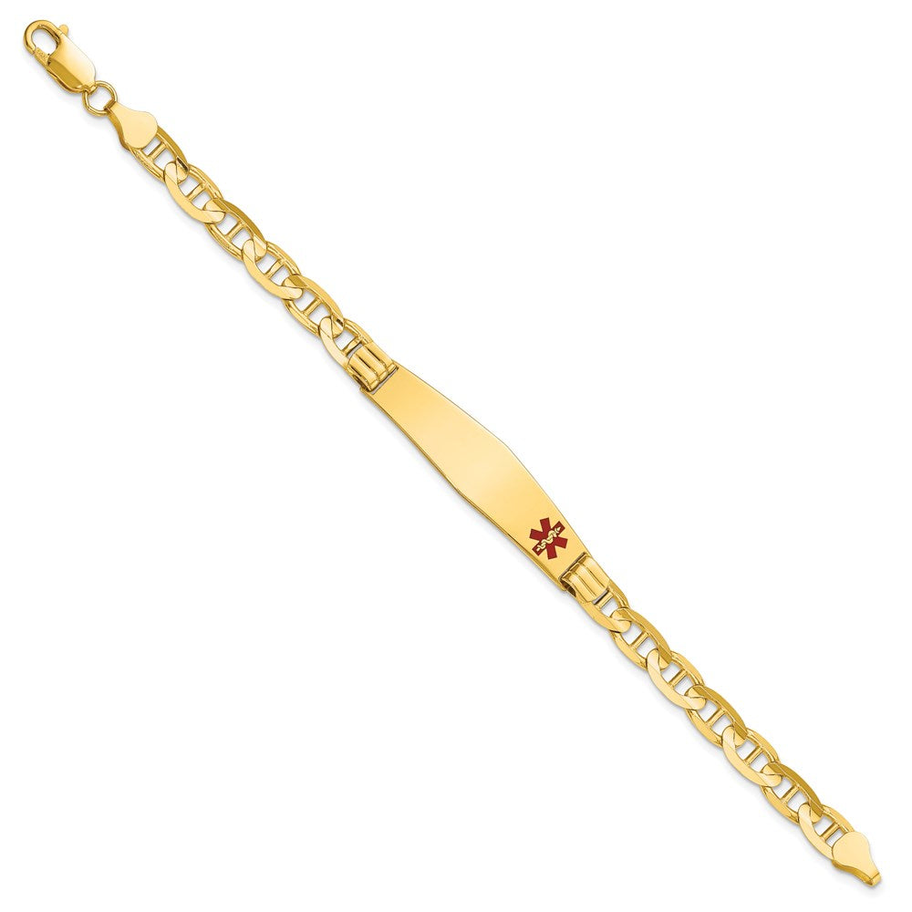 14K Medical Solid Chain/Solid Plate Soft Diamond Shape 38x Off-Center Red Enamel Anchor Link ID Bracelet