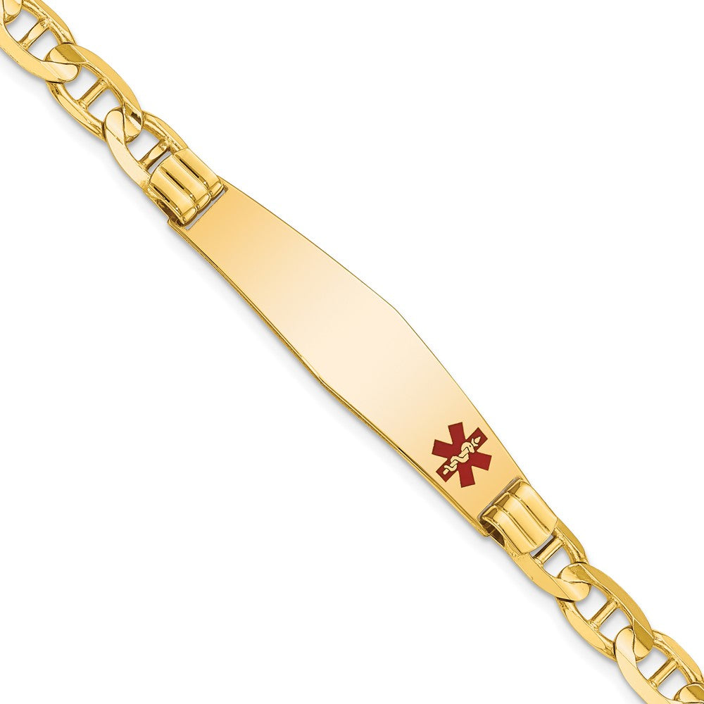 14K Medical Solid Chain/Solid Plate Soft Diamond Shape 38x Off-Center Red Enamel Anchor Link ID Bracelet