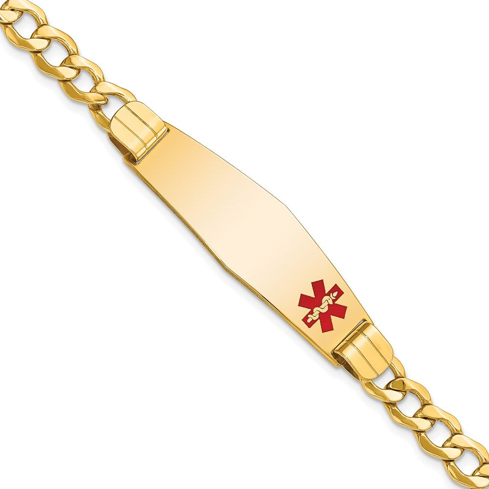 14K Medical Semi-Solid Chain/Solid Plate Soft Diamond Shape 40x Off-Center Red Enamel Curb Link ID Bracelet