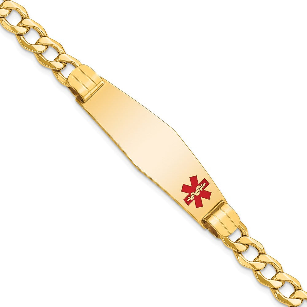 14K Medical Semi-Solid Chain/Solid Plate Soft Diamond Shape 40x Off-Center Red Enamel Curb Link ID Bracelet