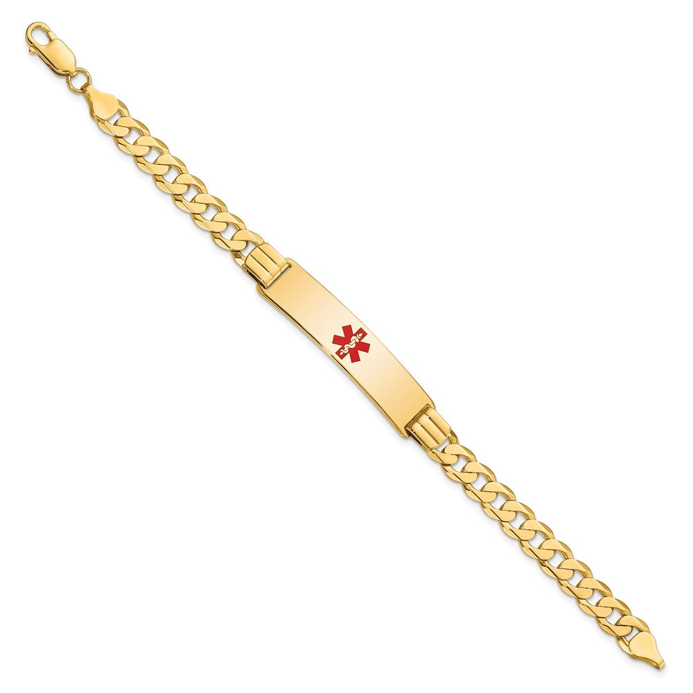 14K Medical Solid Chain/Solid Plate 40x Centered Red Enamel Curb Link ID Bracelet