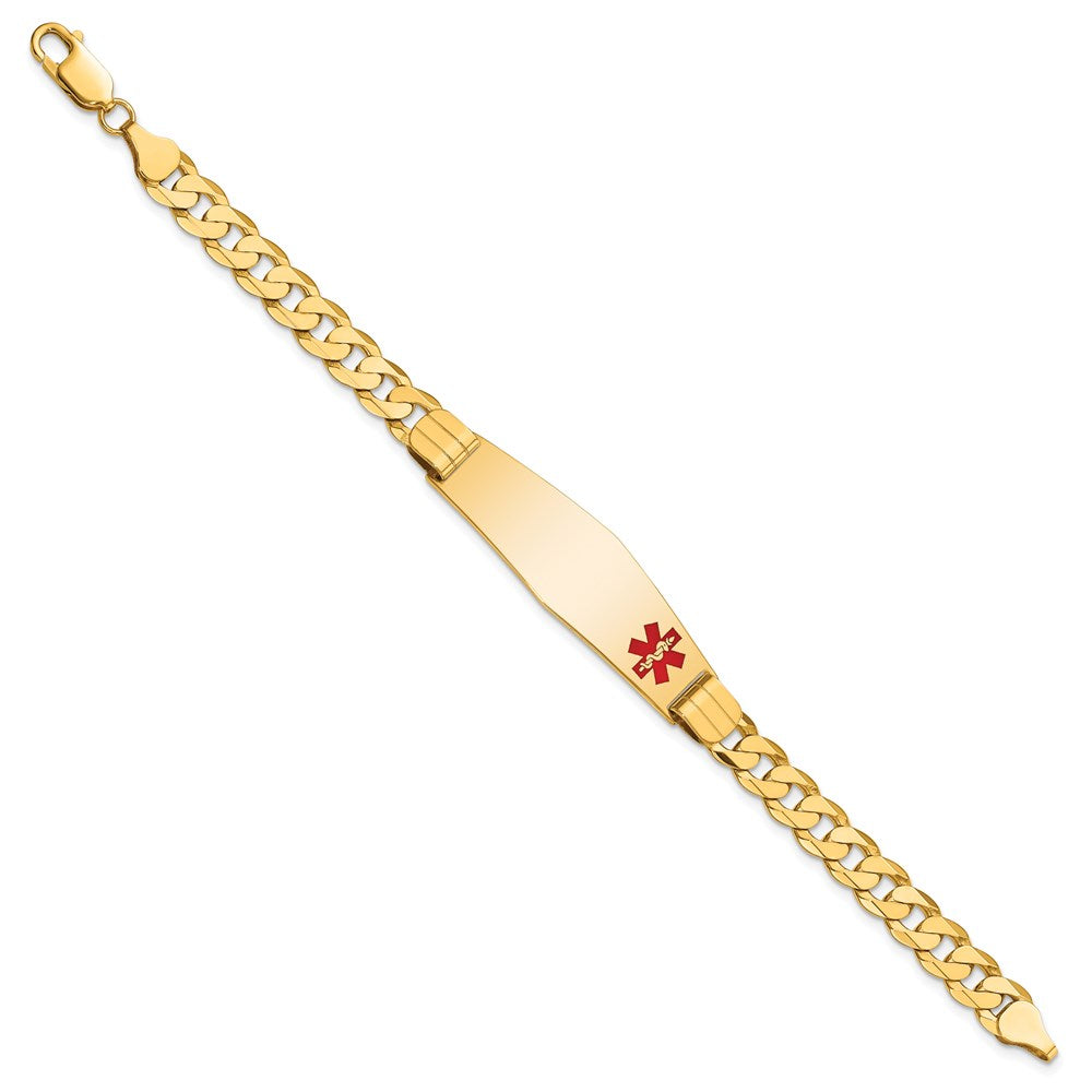 14K Medical Solid Chain/Solid Plate Soft Diamond Shape 39x Off-Center Red Enamel Curb Link ID Bracelet