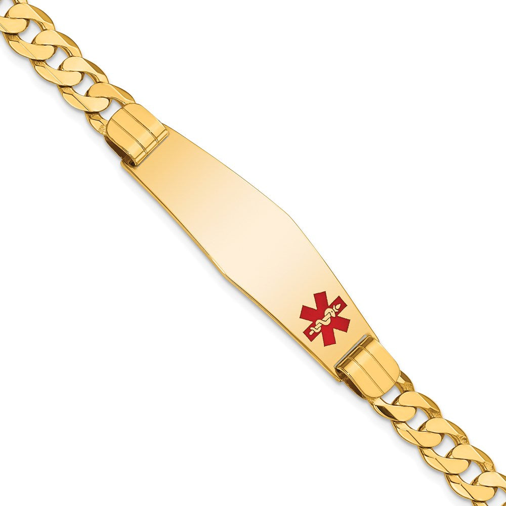14K Medical Solid Chain/Solid Plate Soft Diamond Shape 39x Off-Center Red Enamel Curb Link ID Bracelet