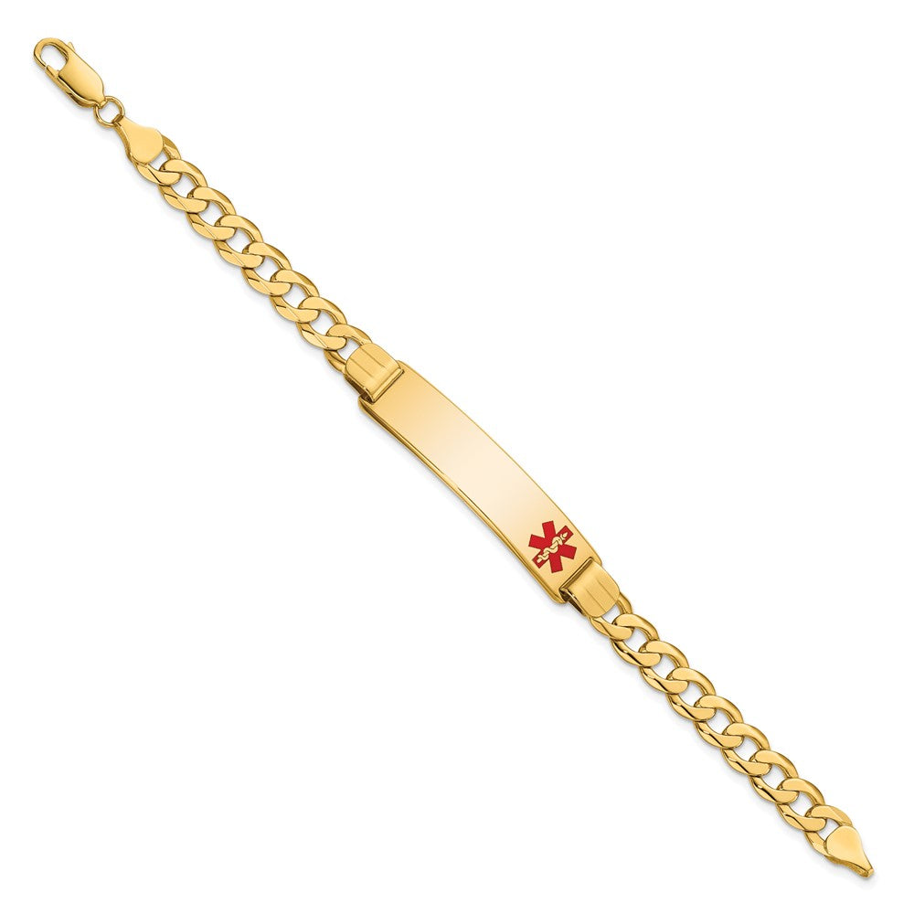 14K Medical Solid Chain/Solid Plate 40x Off-Center Red Enamel Curb Link ID Bracelet