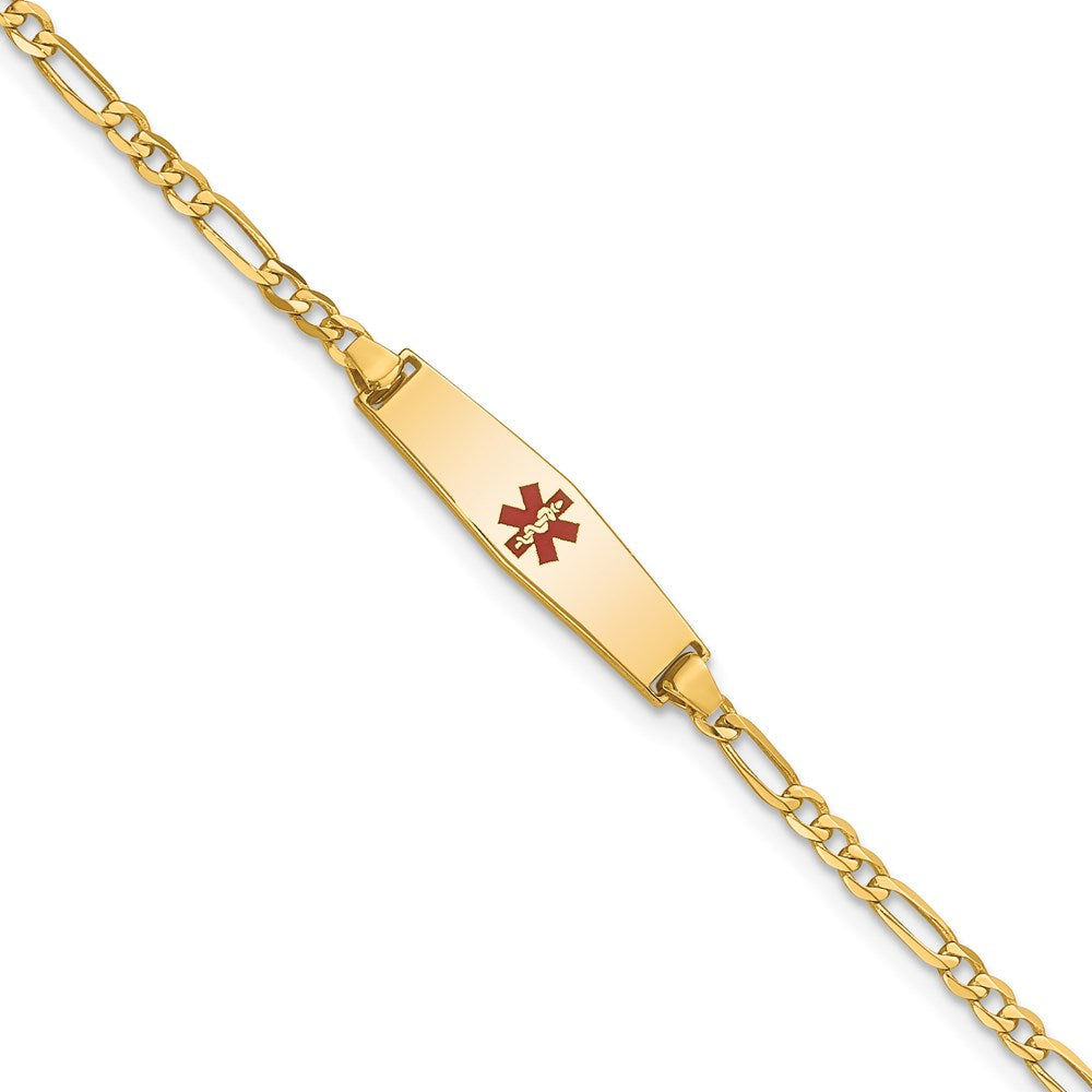 14k Medical Solid Chain/Solid Plate 20x Soft Diamond Shape Centered Red Enamel Figaro Link Baby/Child ID Bracelet