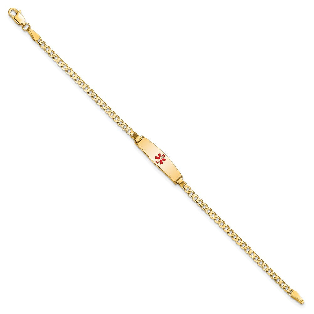 14k Medical Solid Chain/Solid Plate 20x Soft Diamond Shape Centered Red Enamel Curb Link Baby/Child ID Bracelet