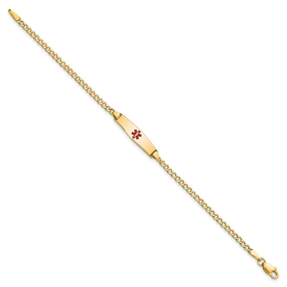 14k Medical Semi-Solid Chain/Solid Plate 20x Soft Diamond Shape Centered Red Enamel Cuban Link ID Bracelet