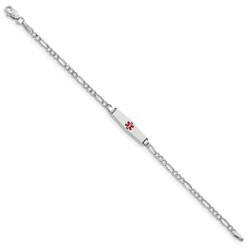 14k WG Medical Semi-Solid Soft Diamond Shape Red Enamel Figaro ID Bracelet