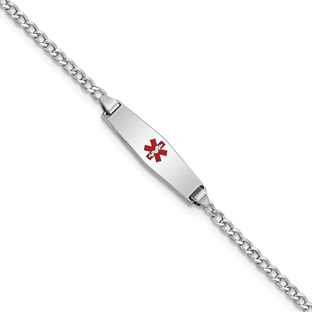 14k WG Medical Semi-Solid Soft Diamond Shape Red Enamel Cuban ID Bracelet