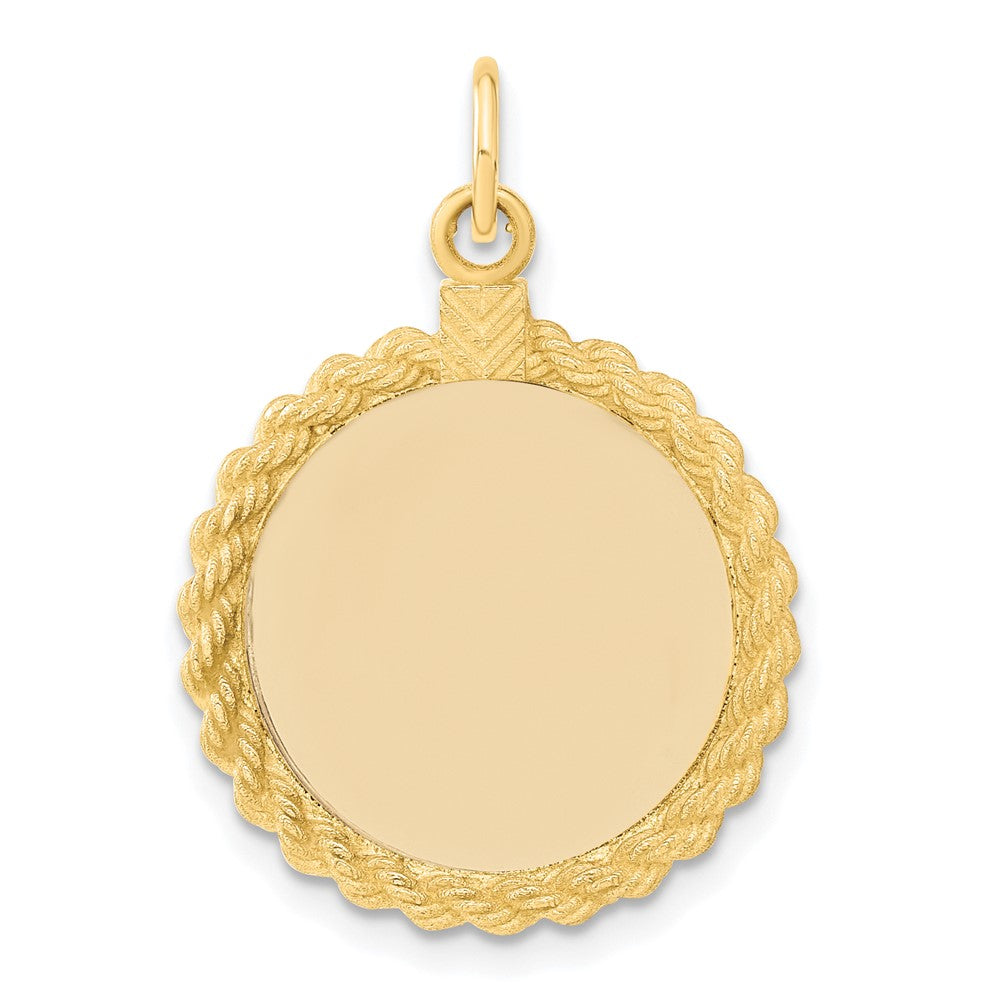 14k Plain .013 Gauge Round Engravable 20.3x Disc with Rope Edge Charm