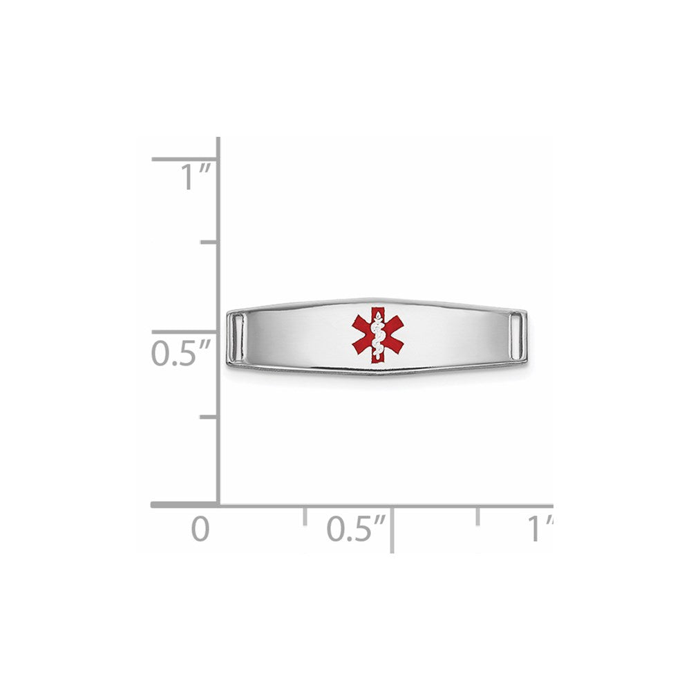 14k White Gold Polished 19x Centered Red Epoxy Enameled Medical ID Soft Diamond Shape Plate # 813