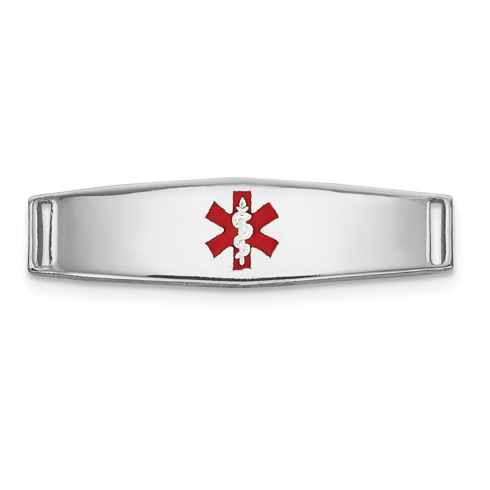 14k White Gold Polished 19x Centered Red Epoxy Enameled Medical ID Soft Diamond Shape Plate # 813