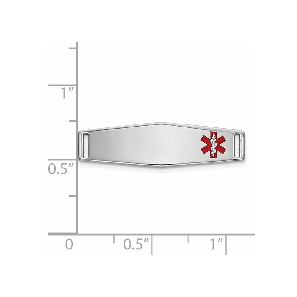 14k White Gold Polished 24x Off-Center Red Epoxy Enameled Medical ID Soft Diamond Shape Plate # 816